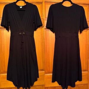 VENUS Black Midi Dress with Tie Waist